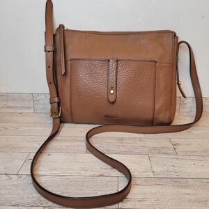 Fossil Gemma Tan/Brown Pebbled Leather Crossbody Handbag Purse Shoulder Bag VTG